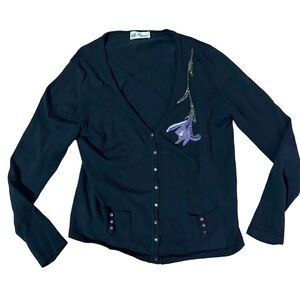 Blumarine Black Floral Cardigan Size P